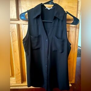 Black Sleeveless Button-Up Top